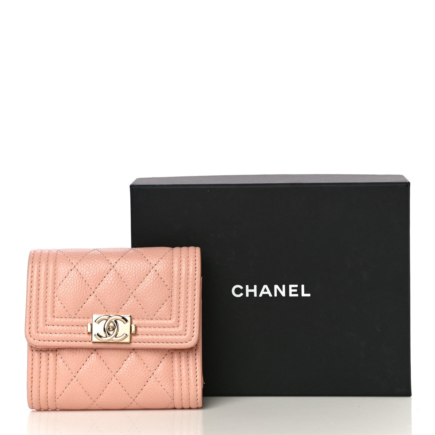 Caviar Quilted Boy Compact Wallet Pink