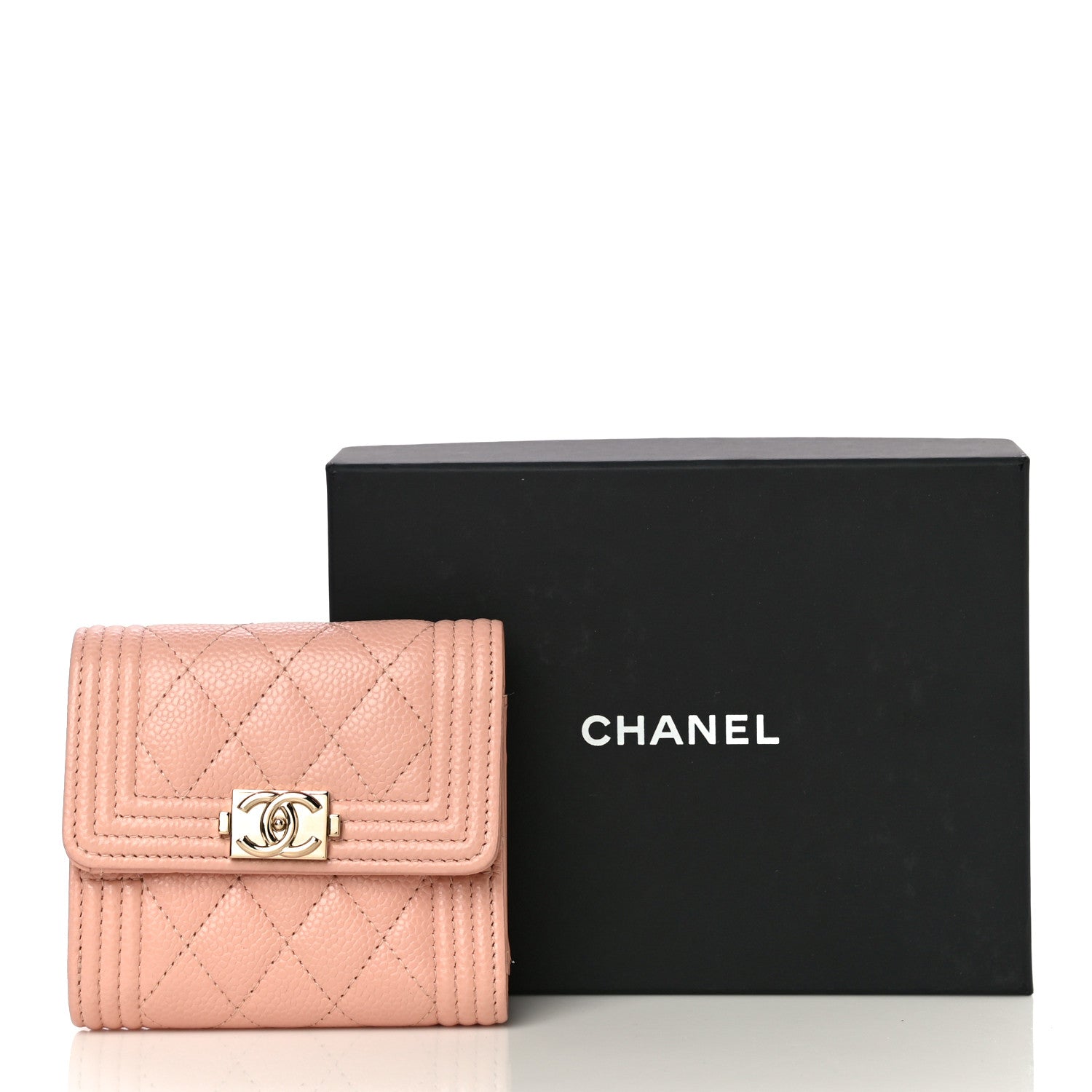 Chanel Caviar Quilted Boy Compact Wallet Pink 10 of 10