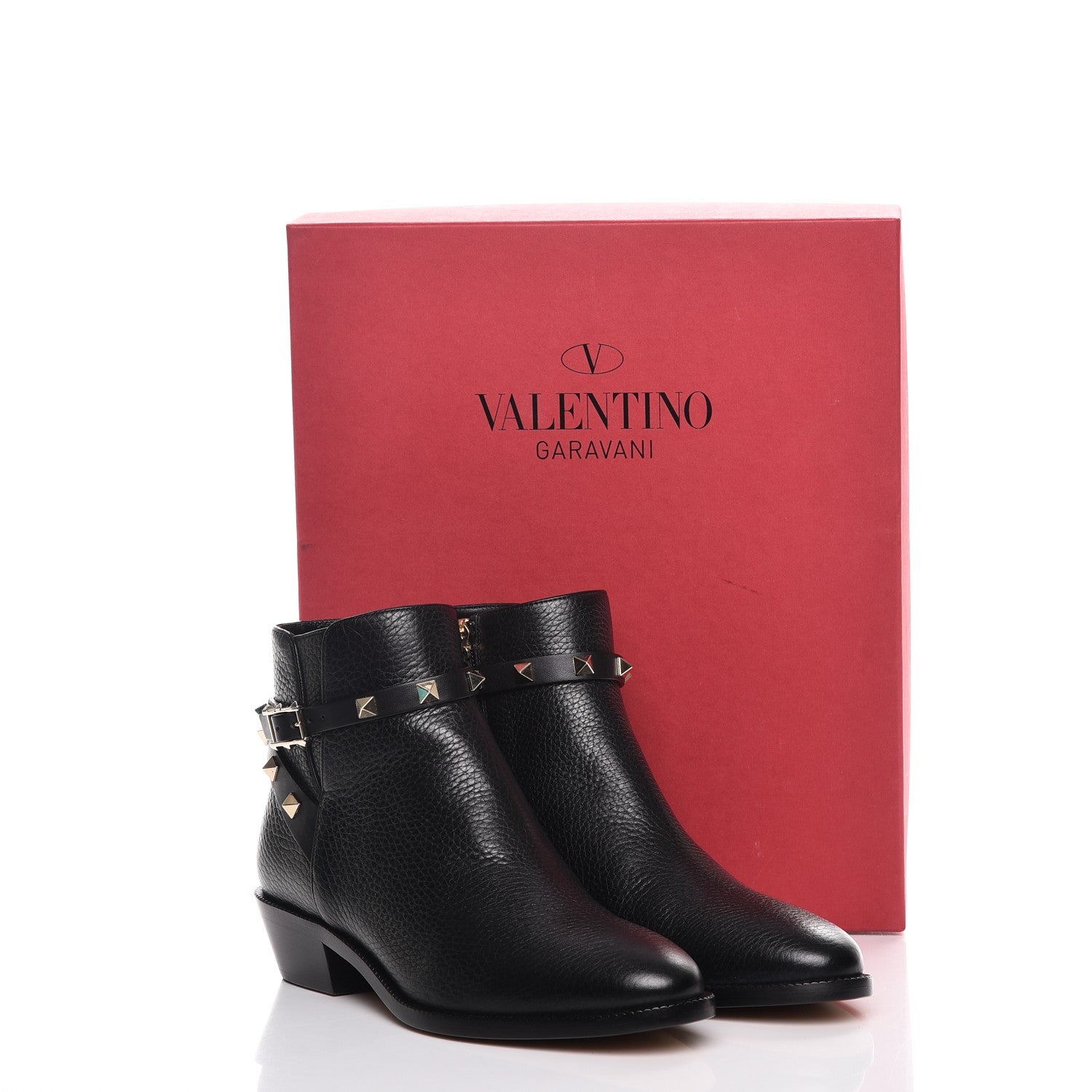 Valentino Garavani Grained Calfskin Rockstud Single Buckle 35mm Cowboy Ankle Boots 36.5 Black 9 of 9