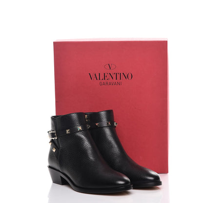 Valentino Garavani Grained Calfskin Rockstud Single Buckle 35mm Cowboy Ankle Boots 36.5 Black 9 of 9