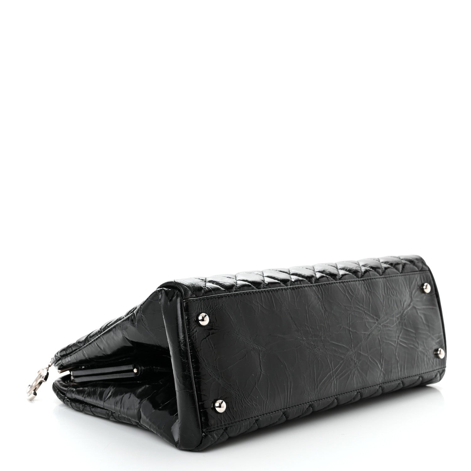 Chanel Glazed Calfskin Quilted Large Just Mademoiselle Bowling Bag Black 4 of 10