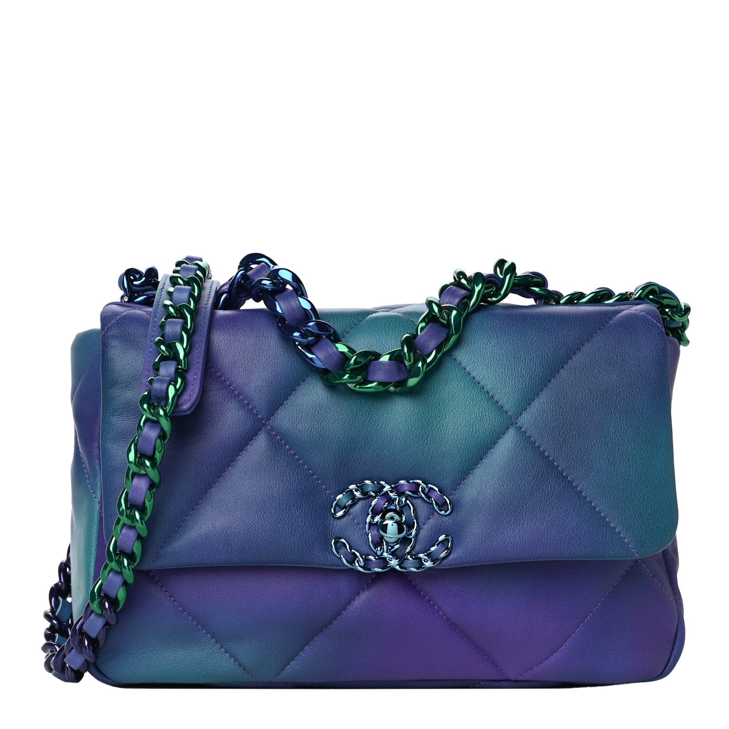 Tie Dye Calfskin Quilted Medium Chanel 19 Flap Blue Purple