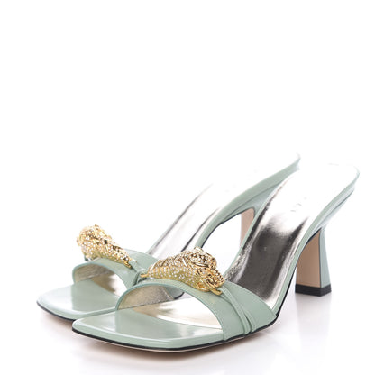 Gucci Nappa Dora Tiger Head Mid Heel Slide Sandals 37 Aqua Green 3 of 10