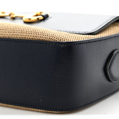 Gucci Vintage Rice Canvas Azalea Calfskin Small Horsebit 1955 Shoulder Bag Beige Blue 10 of 11