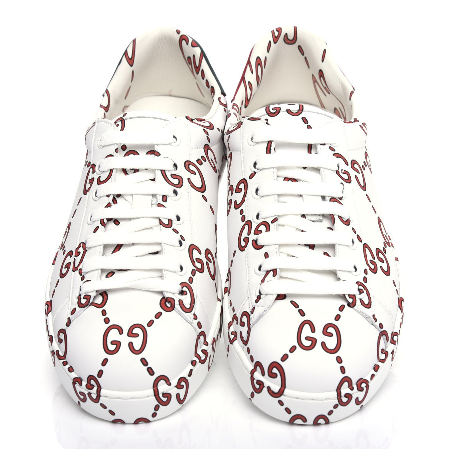 Calfskin GucciGhost Print Mens Ace Sneakers 8.5 White Hibiscus Red