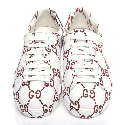 Gucci Calfskin GucciGhost Print Mens Ace Sneakers 8.5 White Hibiscus Red 5 of 9