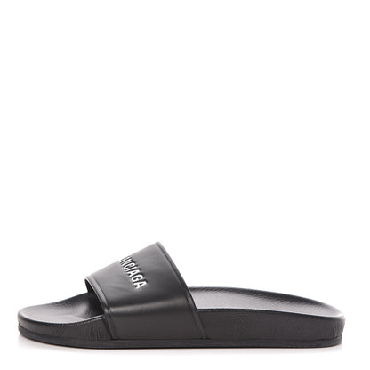 Balenciaga Nappa Logo Pool Slide Sandals 41 Black White 1 of 10