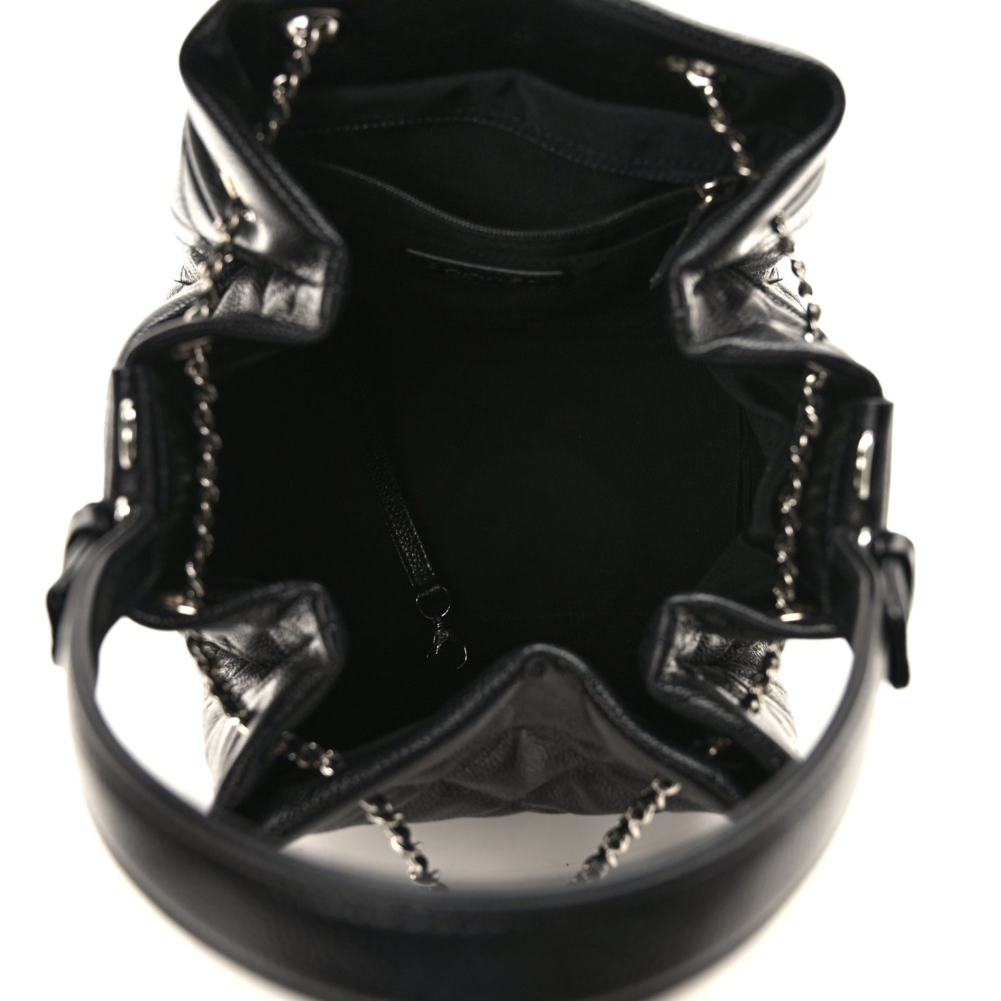 Caviar Flat Quilted CC Chain Bucket Drawstring Bag Black