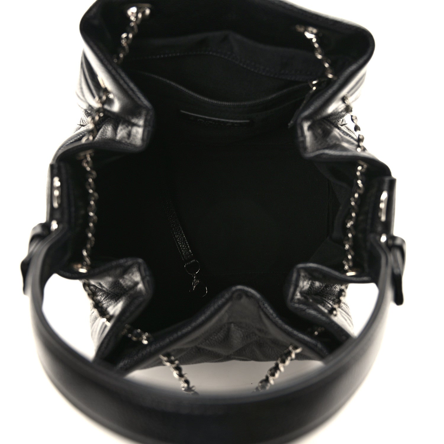 Chanel Caviar Flat Quilted CC Chain Bucket Drawstring Bag Black 5 of 10