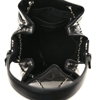 Chanel Caviar Flat Quilted CC Chain Bucket Drawstring Bag Black 5 of 10