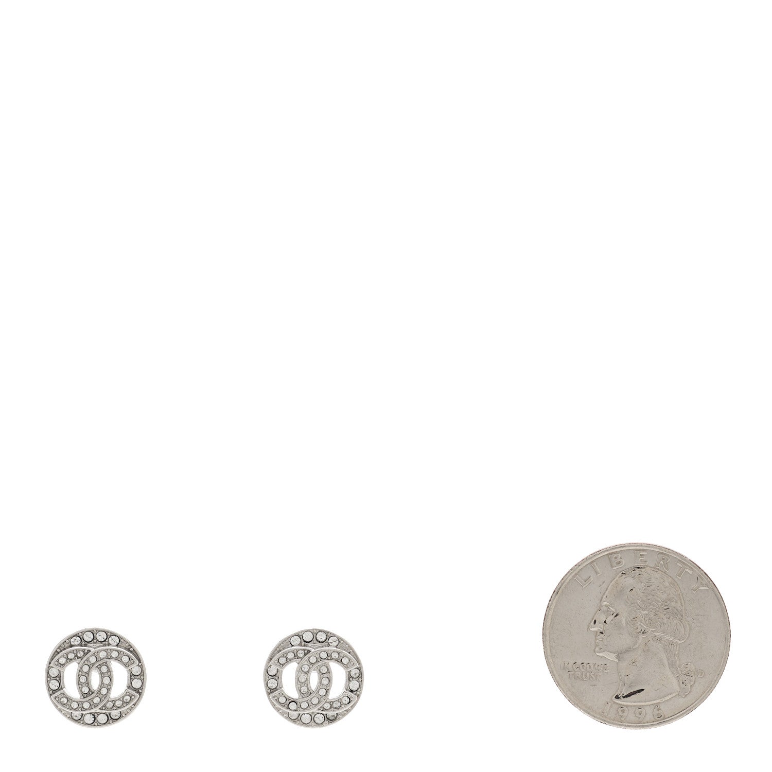 Chanel Crystal CC Round Earrings Silver 2 of 4