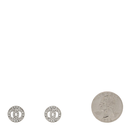 Chanel Crystal CC Round Earrings Silver 2 of 4