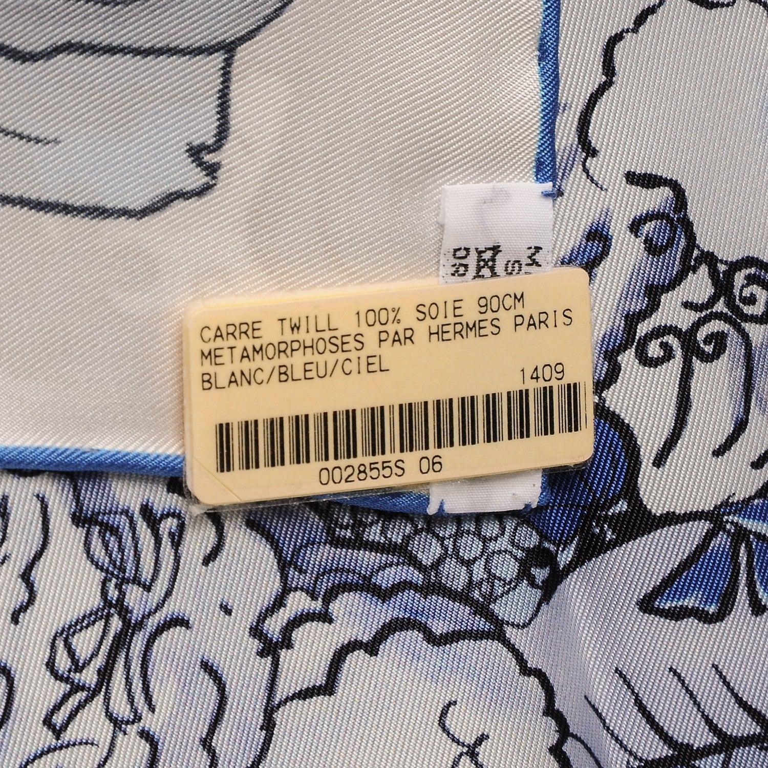 Hermes Silk Metamorphoses Par Paris Scarf 90 Blanc Bleu Ciel 8 of 8