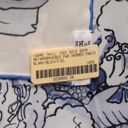 Hermes Silk Metamorphoses Par Paris Scarf 90 Blanc Bleu Ciel 8 of 8