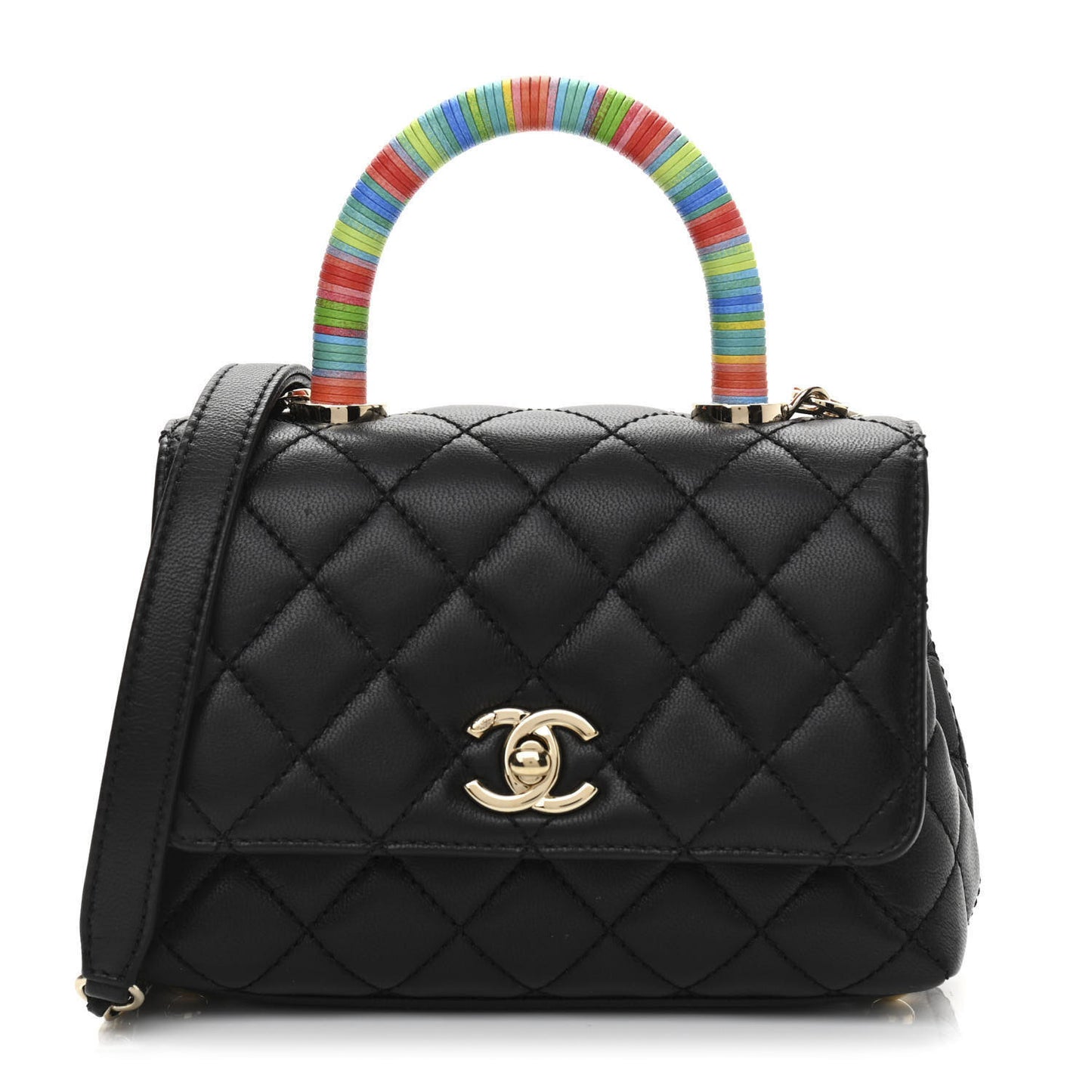 Goatskin Quilted Rainbow Extra Mini Coco Handle Flap Black