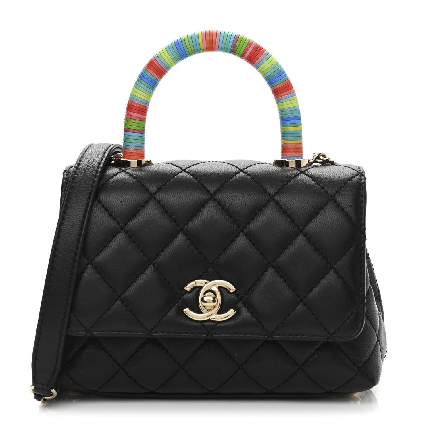 Chanel Goatskin Quilted Rainbow Extra Mini Coco Handle Flap Black 1 of 11