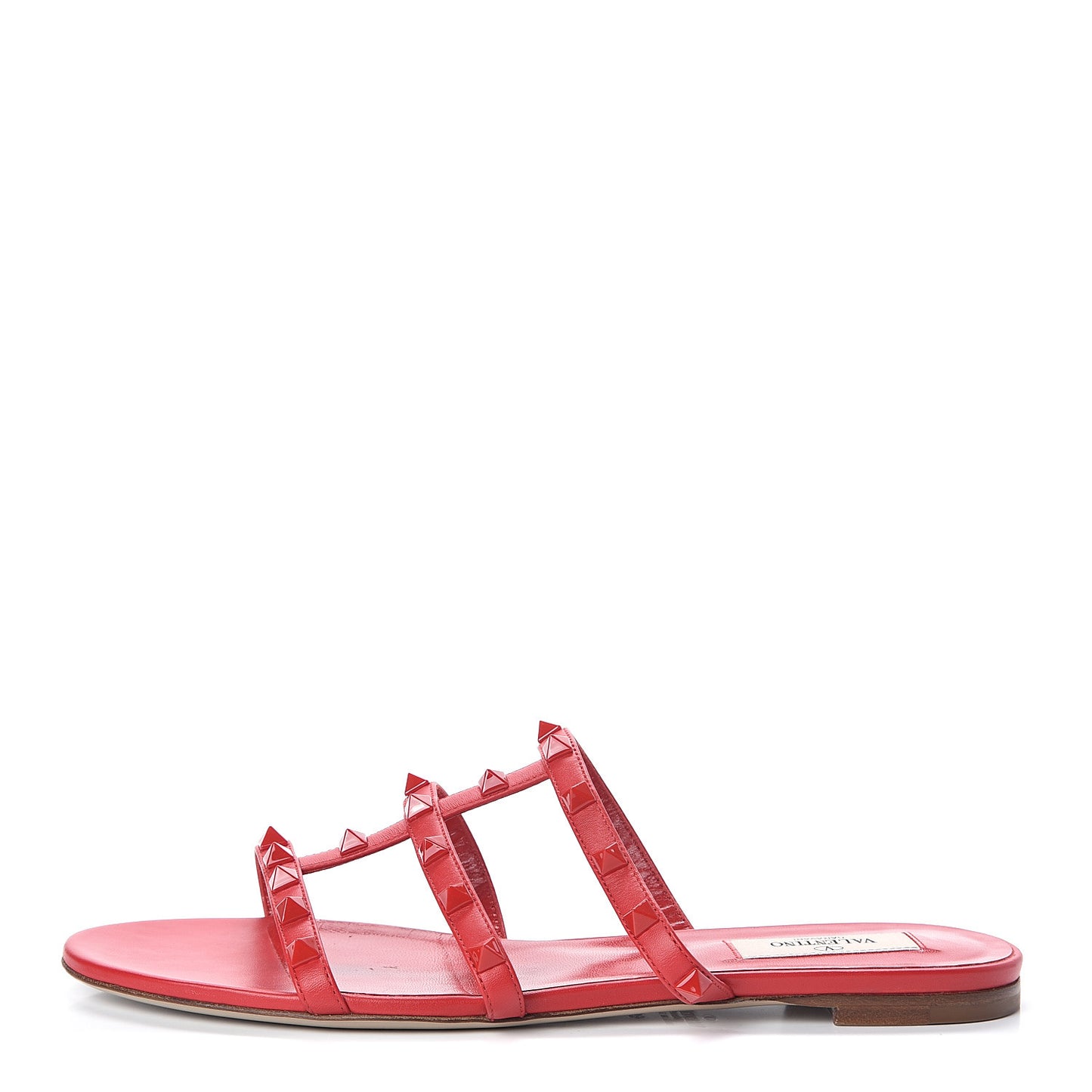 Calfskin Monochrome Rockstud Caged Flat Slide Sandals 39 Rouge Pur