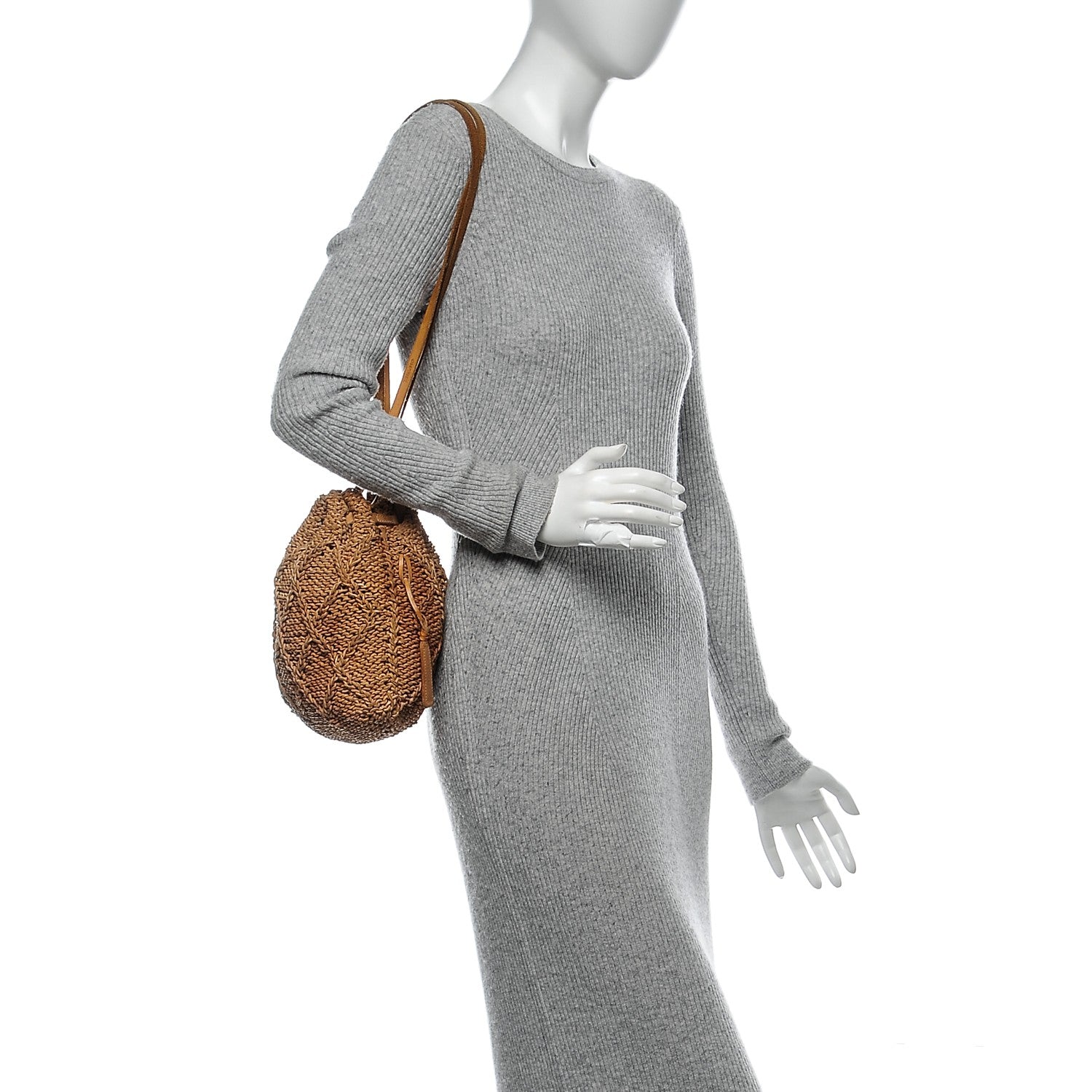 Chanel Calfskin Woven Drawstring Bag Brown 2 of 9