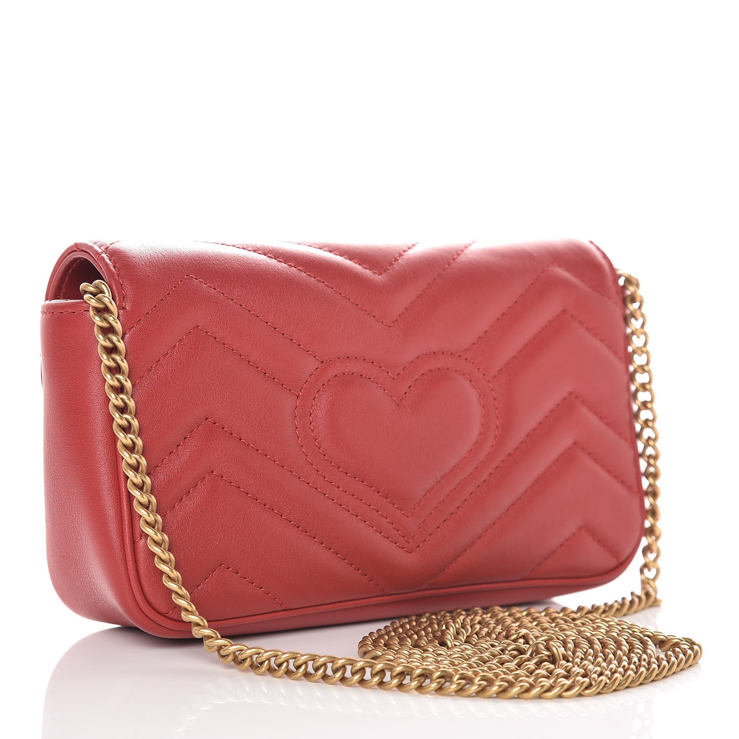 Gucci Calfskin Matelasse Super Mini GG Marmont Shoulder Bag Hibiscus Red 3 of 9