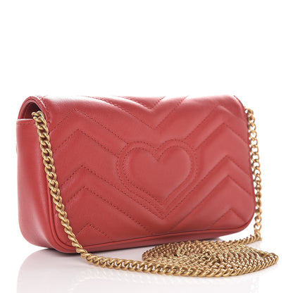 Gucci Calfskin Matelasse Super Mini GG Marmont Shoulder Bag Hibiscus Red 3 of 9