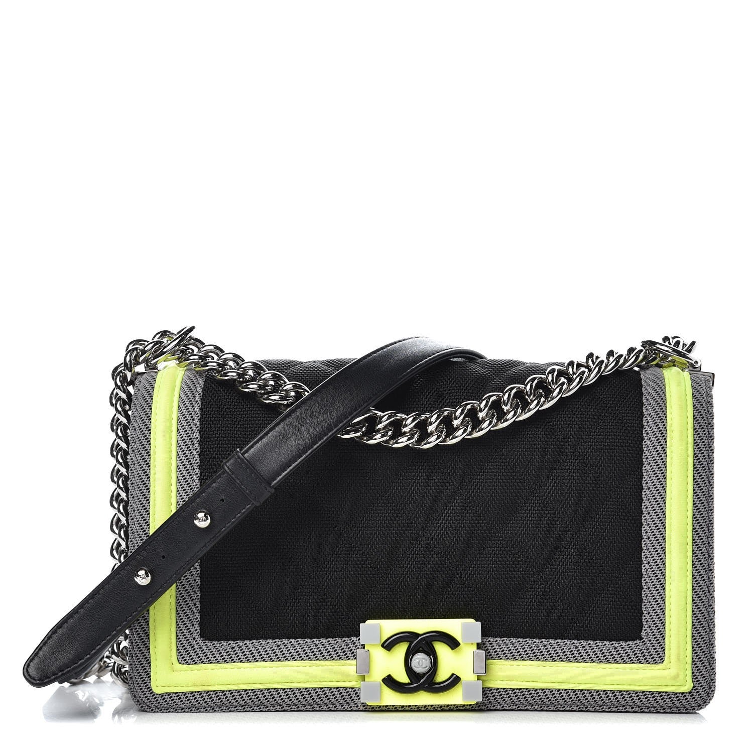 Chanel Canvas Quilted Medium Fluo Boy Flap Black Grey Yellow 1 of 8