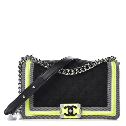 Chanel Canvas Quilted Medium Fluo Boy Flap Black Grey Yellow 1 of 8