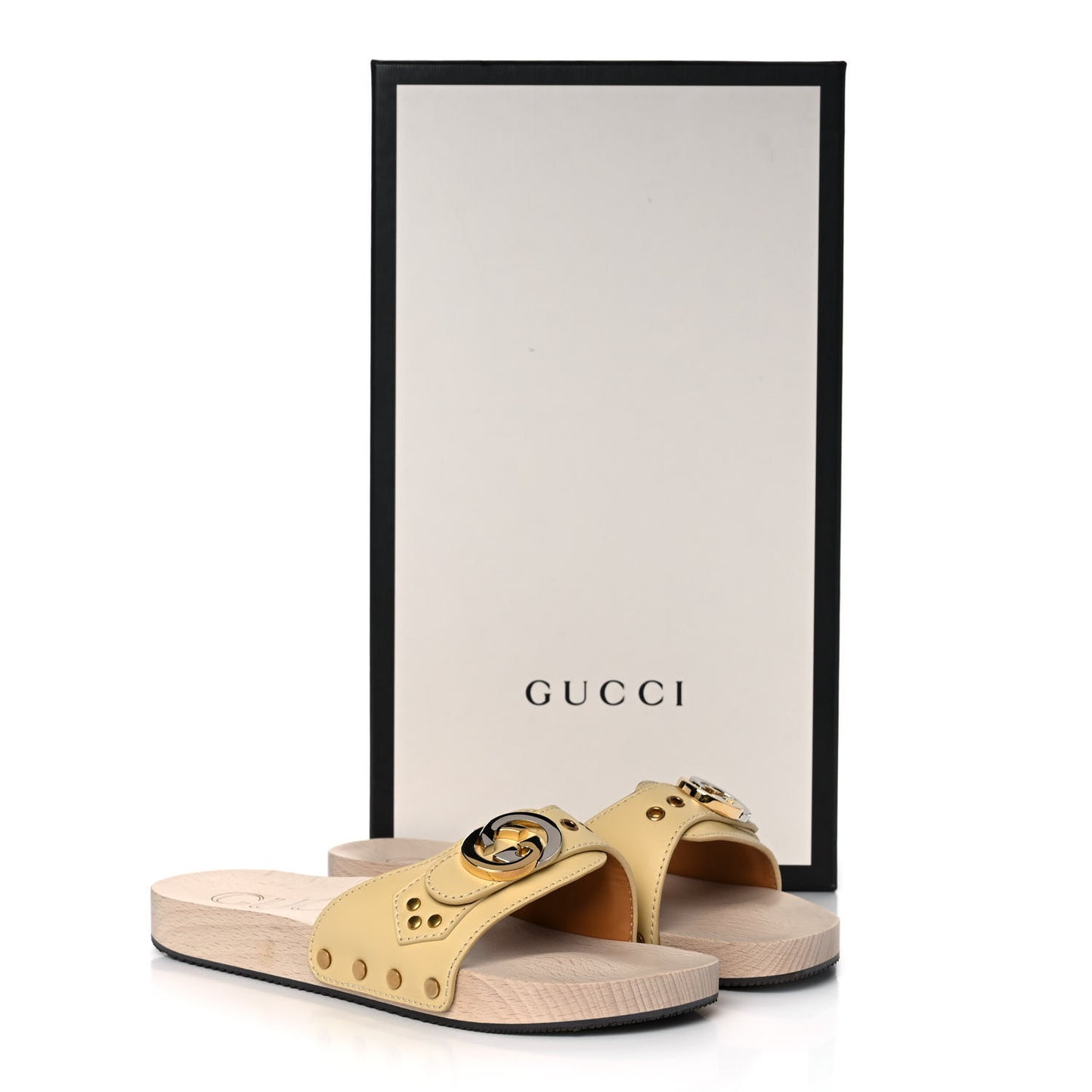 Calfskin Interlocking G Mens Slide Sandals 5 Burro