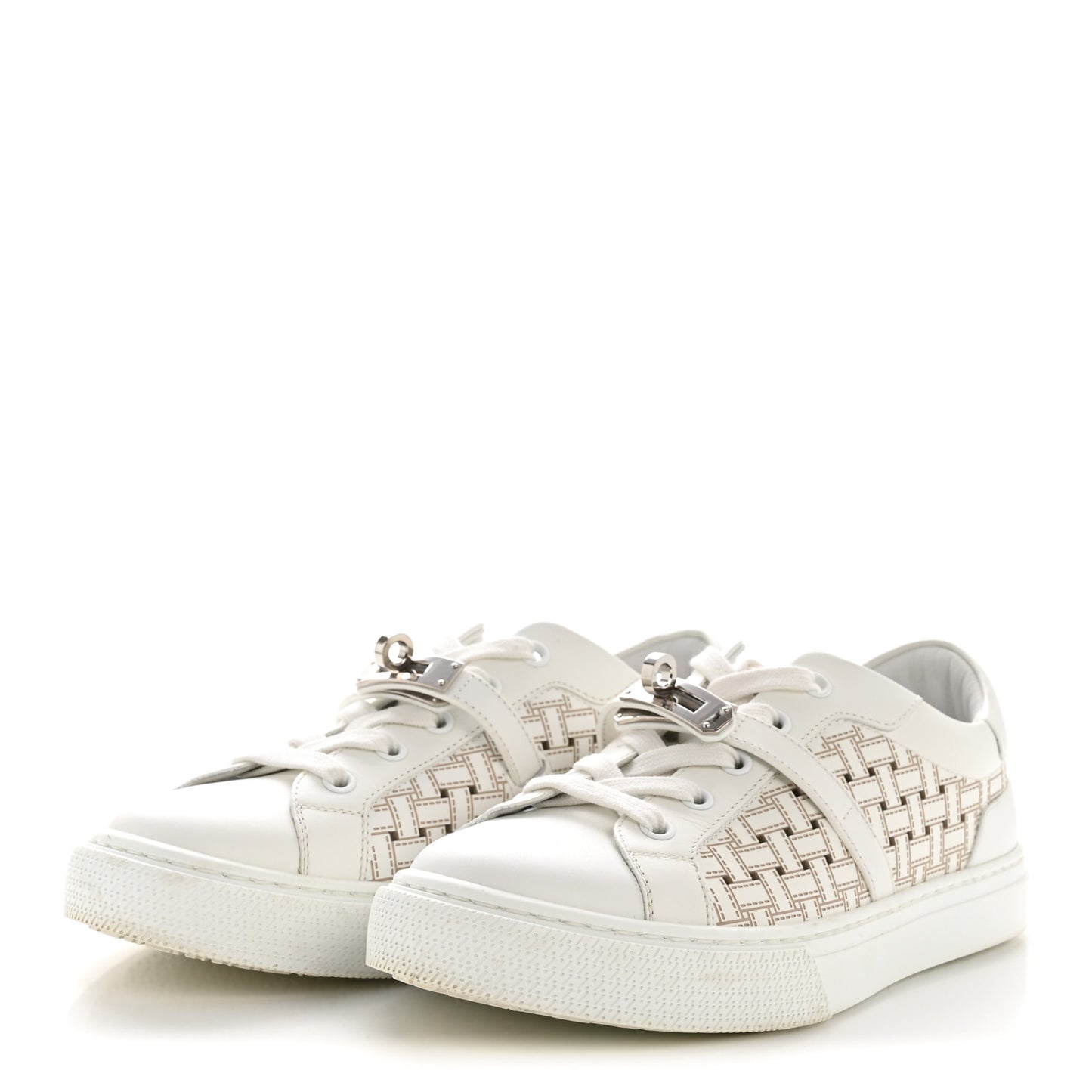 Calfskin Perforated Mosaic Day Sneakers 37.5 White