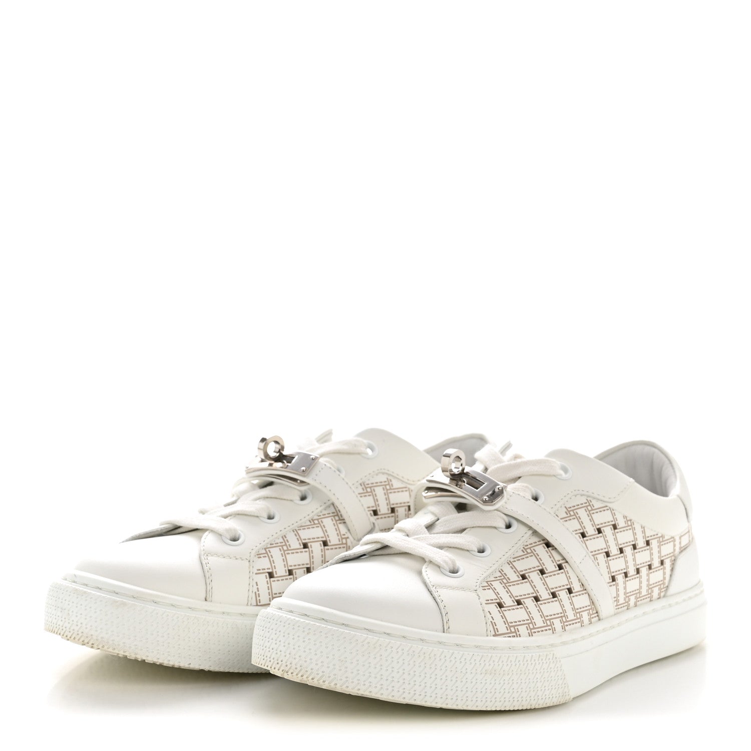 Hermes Calfskin Perforated Mosaic Day Sneakers 37.5 White 4 of 11