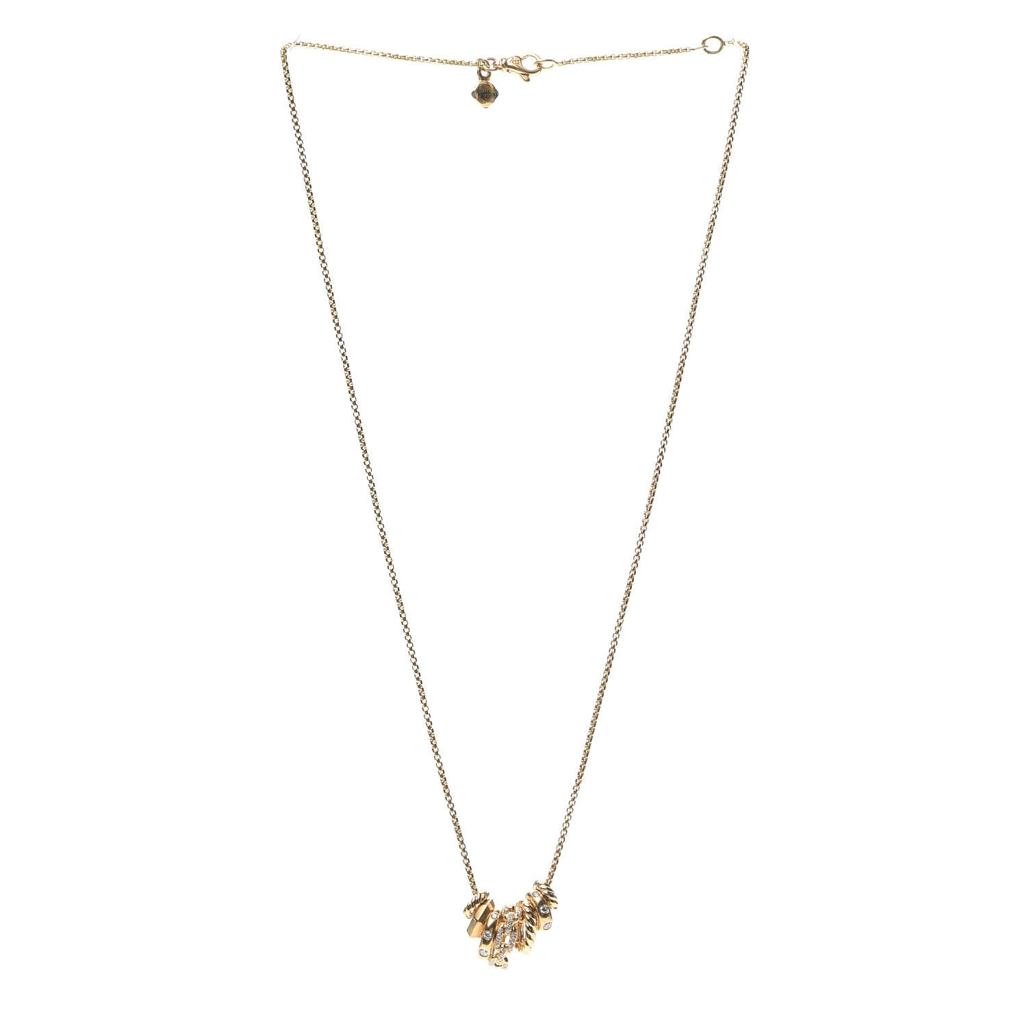 David Yurman 18K Yellow Gold Diamond Stax Rondelle Pendant Necklace 3 of 6