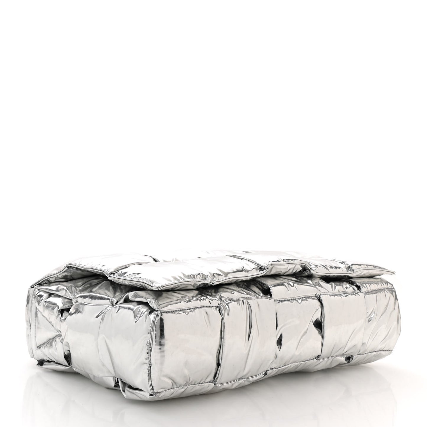 Metallic Calfskin Maxi Intrecciato Padded Cassette Crossbody Bag Silver