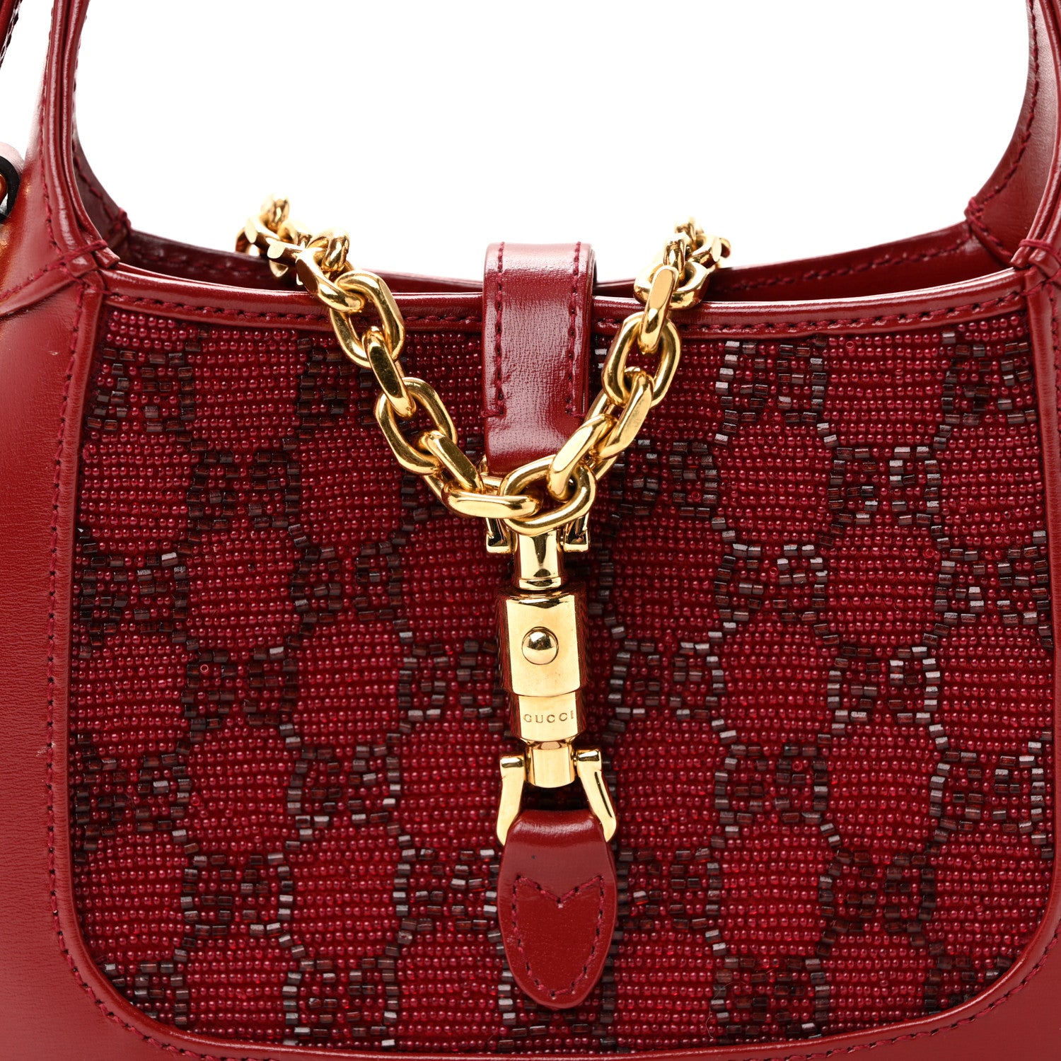 Gucci Calfskin Beaded Embroidery GG Monogram Mini Jackie 1961 Cherry Red 8 of 10