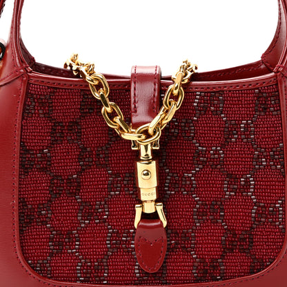 Gucci Calfskin Beaded Embroidery GG Monogram Mini Jackie 1961 Cherry Red 8 of 10
