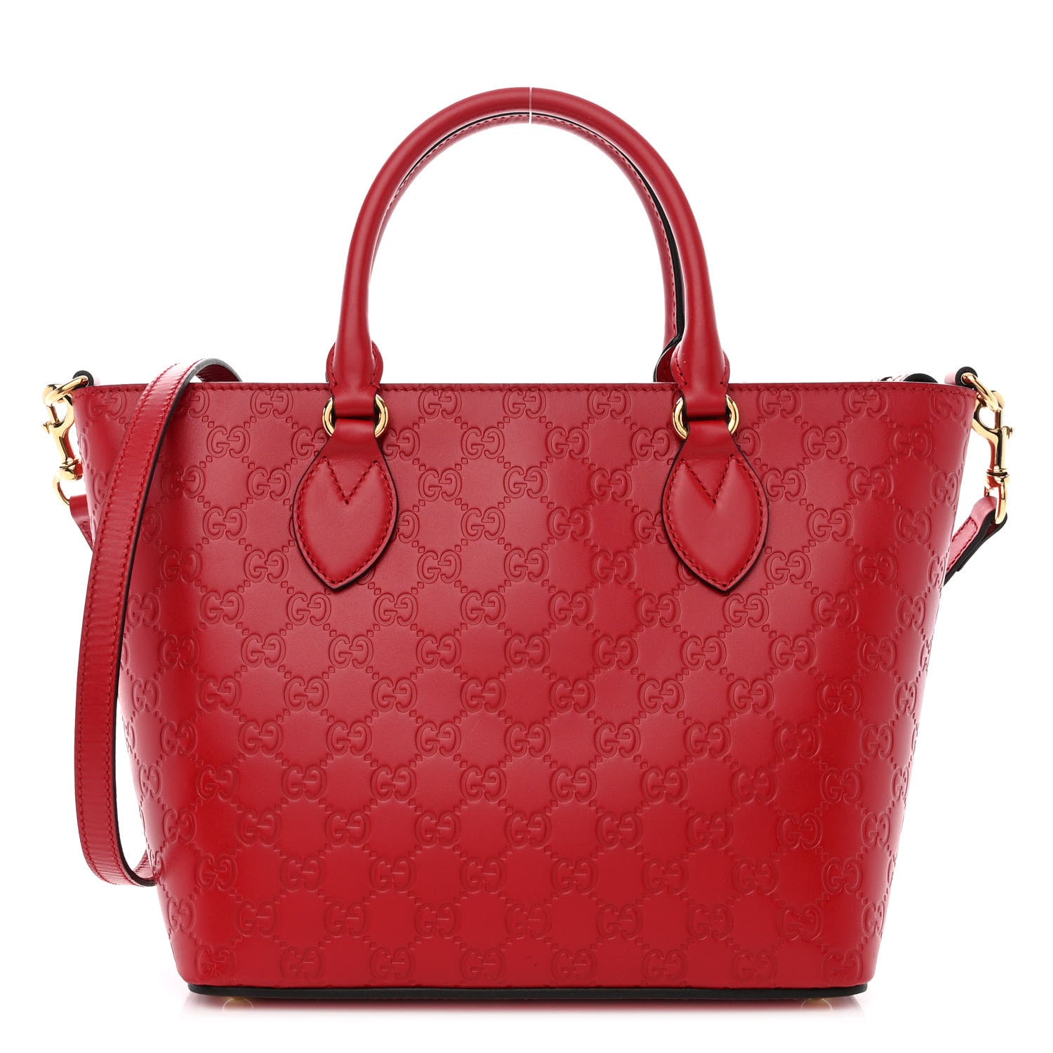 Gucci Guccissima Small Zippered Bucket Tote Hibiscus Red 1 of 10