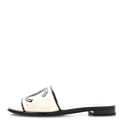 Chanel Mesh Patent Calfskin CC Sandal Mule 39.5 Beige Black 1 of 7
