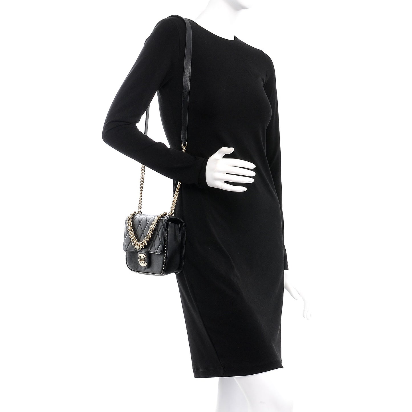 Caviar Quilted Small Studded Flap Black