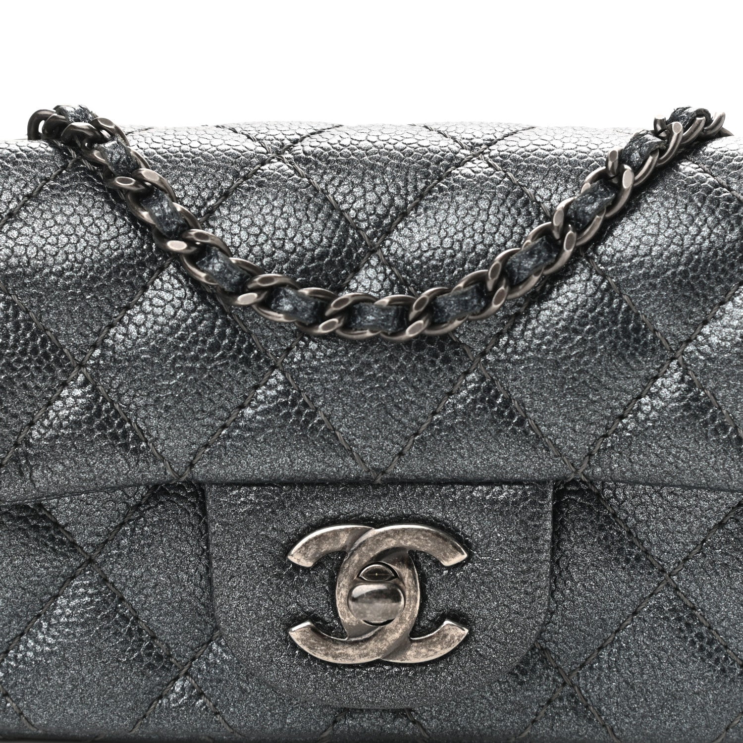 Chanel Metallic Caviar Quilted Extra Mini Flap Charcoal 8 of 11