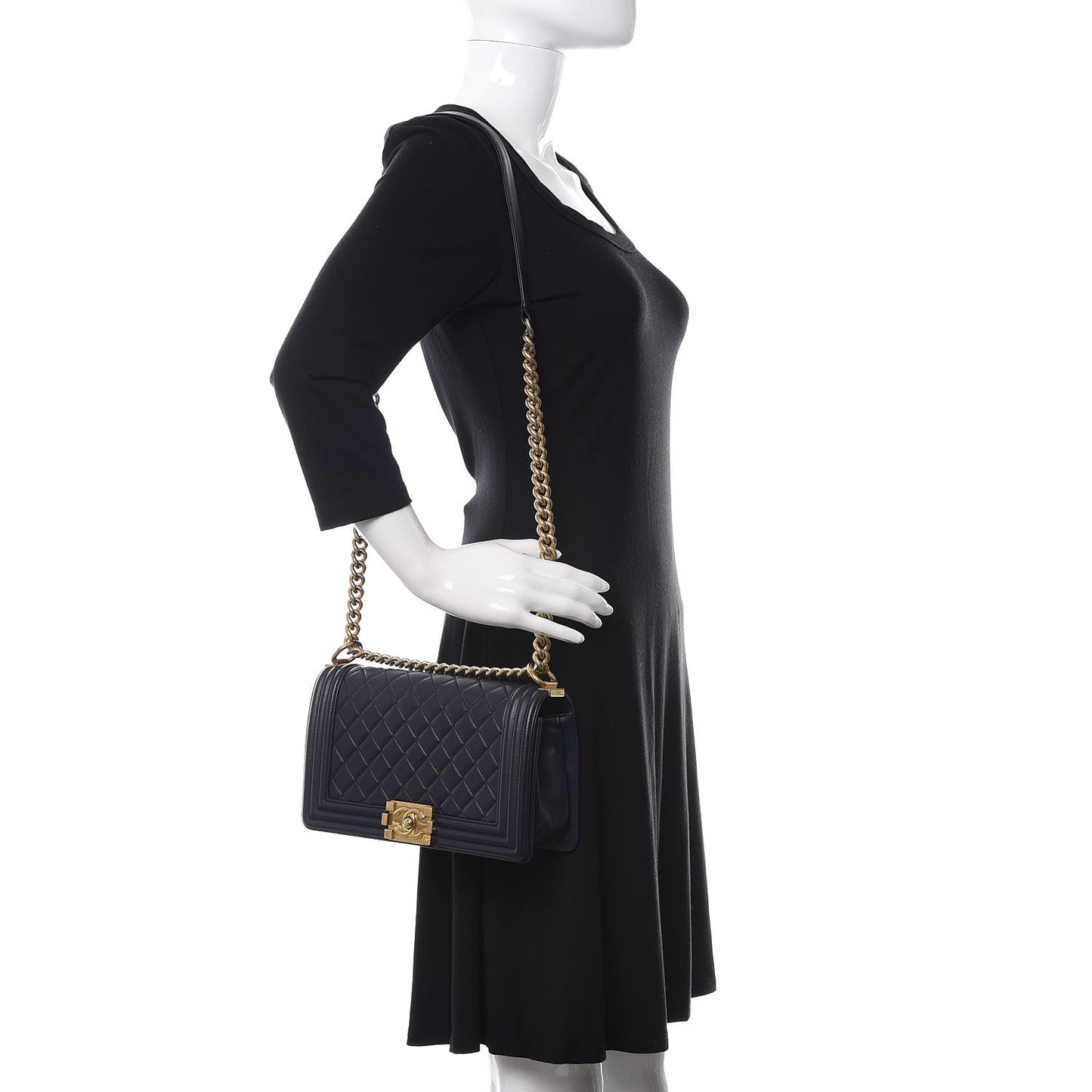 Lambskin Quilted Medium Boy Flap Dark Blue