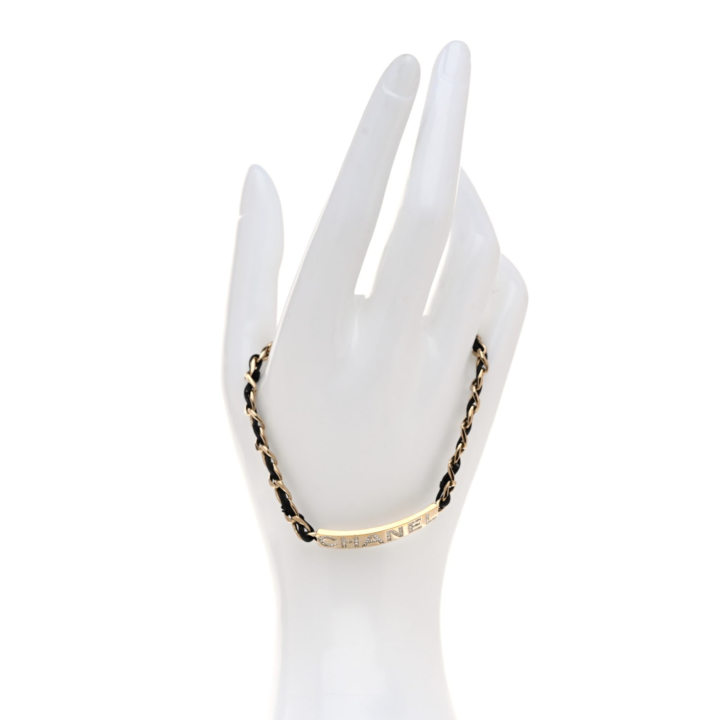 Metal Lambskin Crystal Sergeant Chanel Bracelet Gold