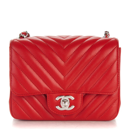 Chanel Caviar Chevron Quilted Mini Square Flap Dark Red 1 of 7