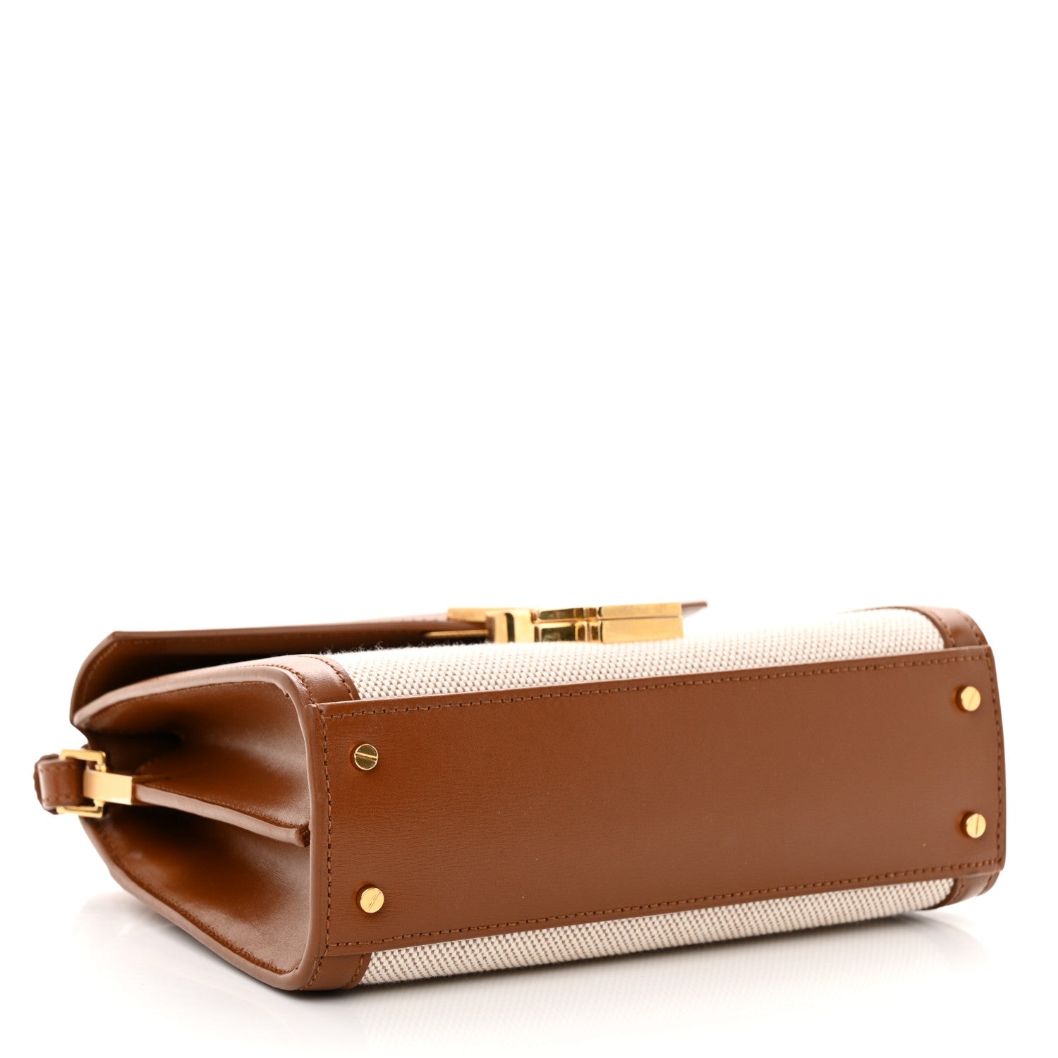 Saint Laurent Canvas Calfskin Mini Classic Monogram Cassandra Top Handle Tan Natural 4 of 11
