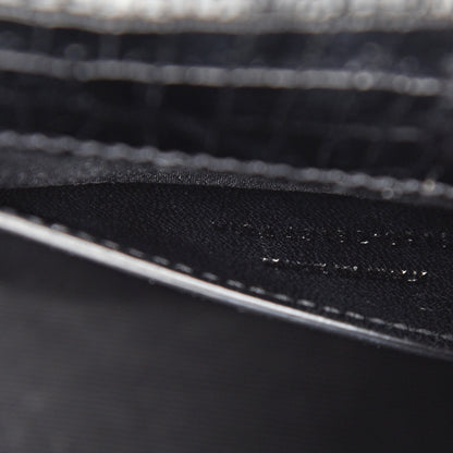Saint Laurent Calfskin Crocodile Embossed Medium Monogram Envelope Chain Shoulder Bag Black 6 of 15