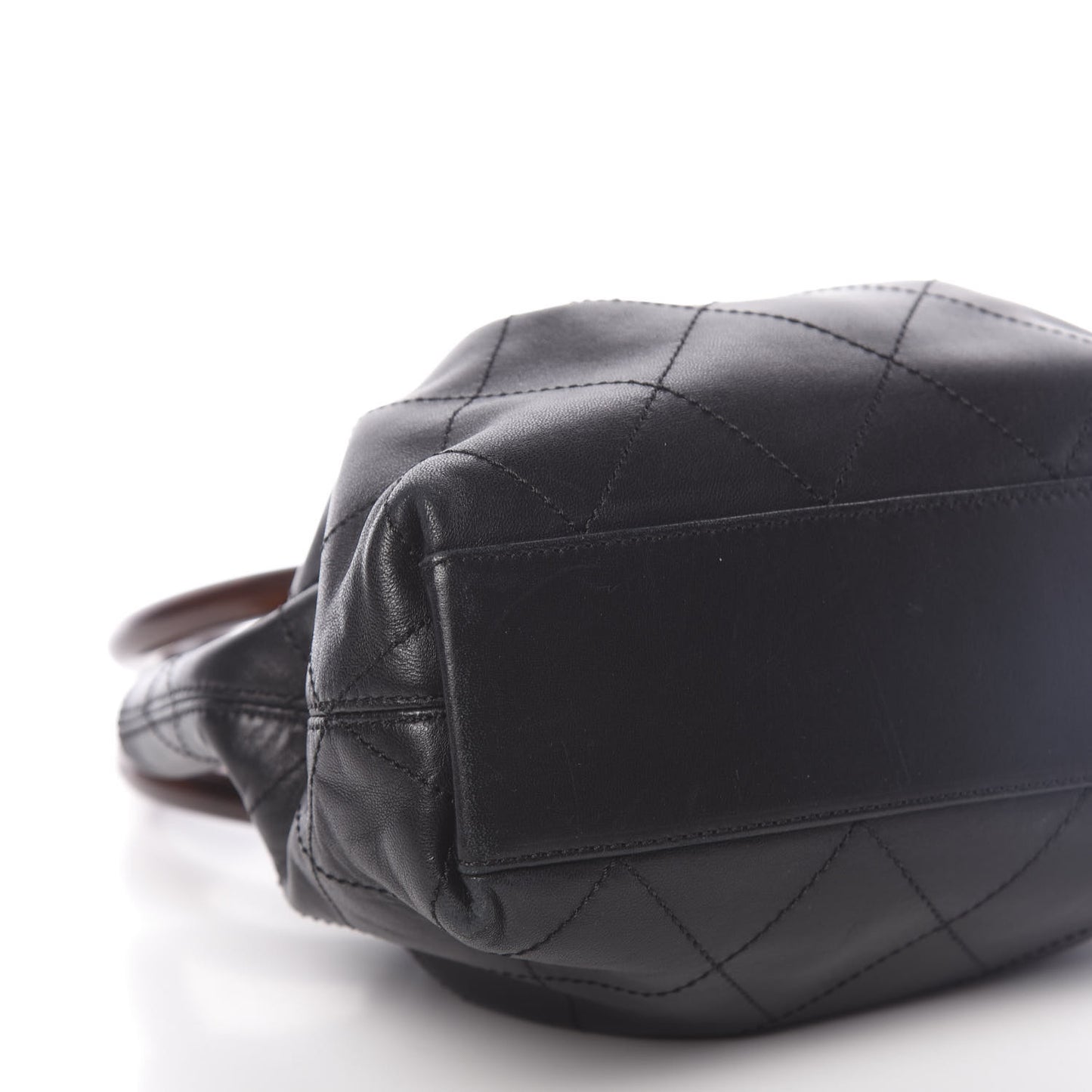 Lambskin Stitched Wood Handle Bag Black