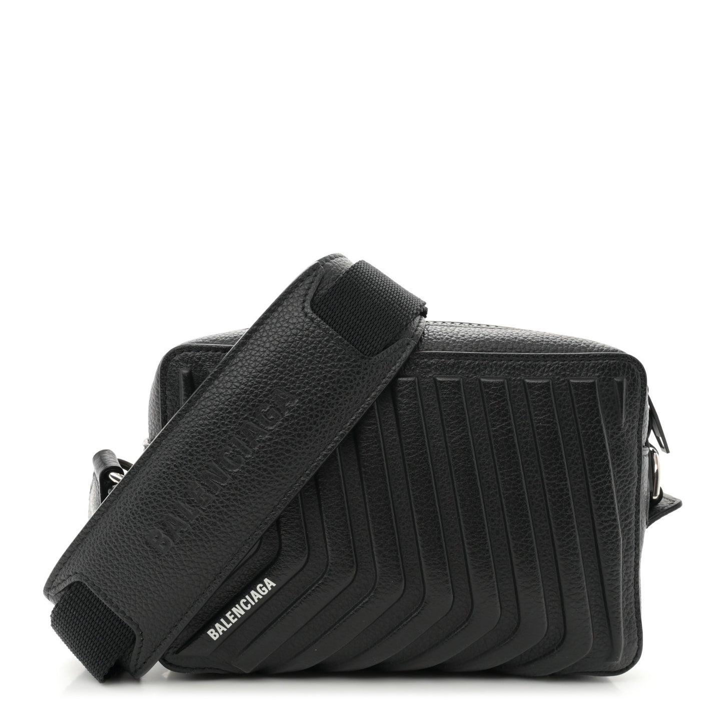 Grained Calfskin Embossed Car Camera Bag Black