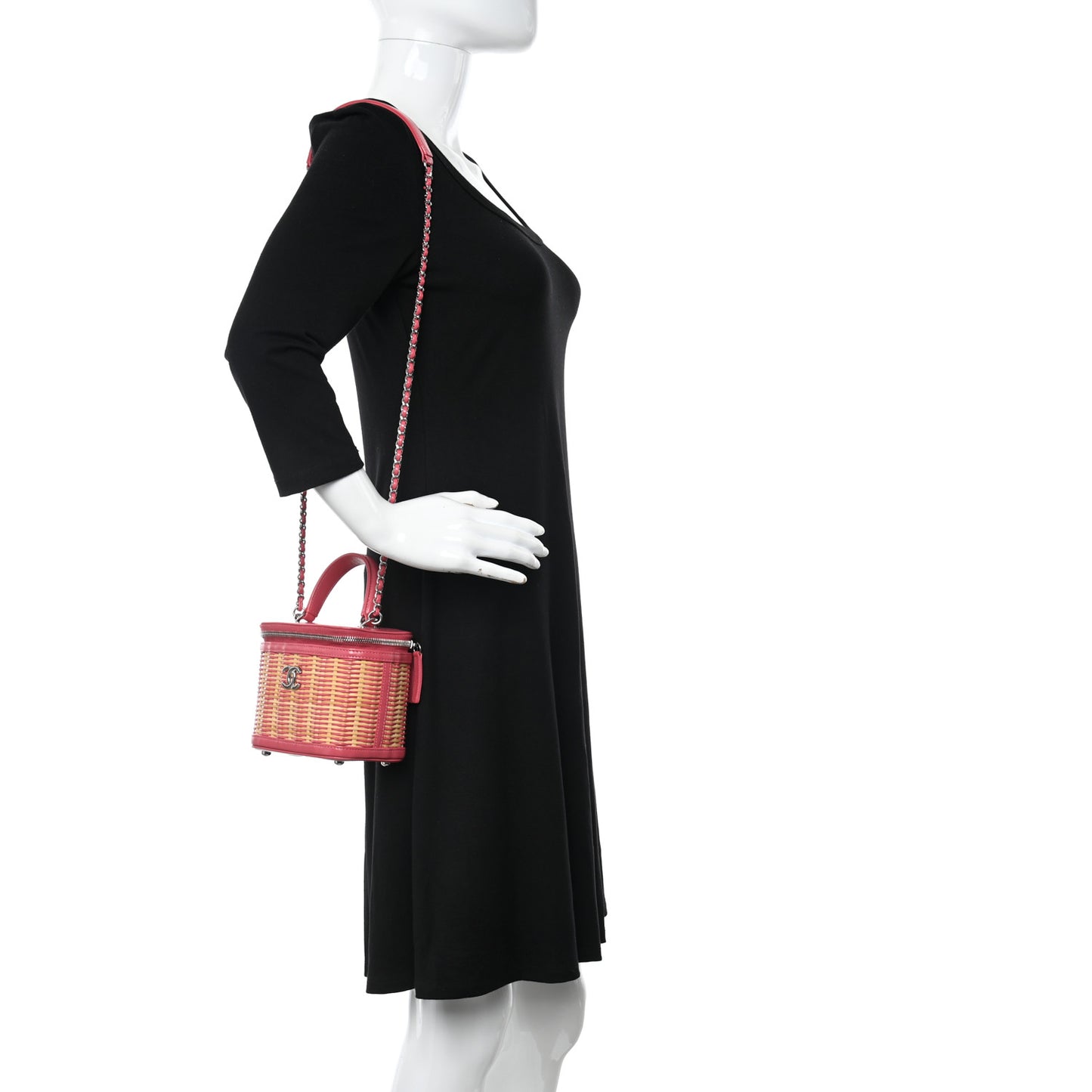 Calfskin Raffia Small Take Away Vanity Case Bag Pink Beige