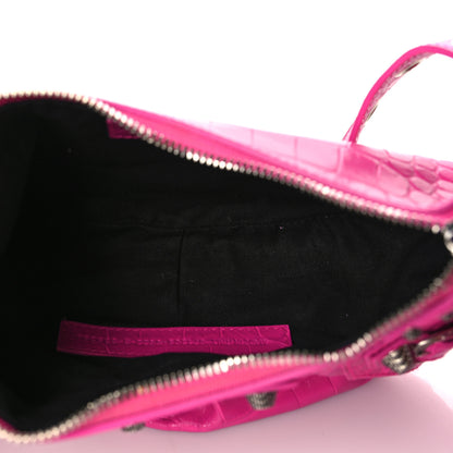 Balenciaga Extra Supple Calfskin Crocodile Embossed XS Le Cagole Shoulder Bag Lipstick Pink 5 of 9