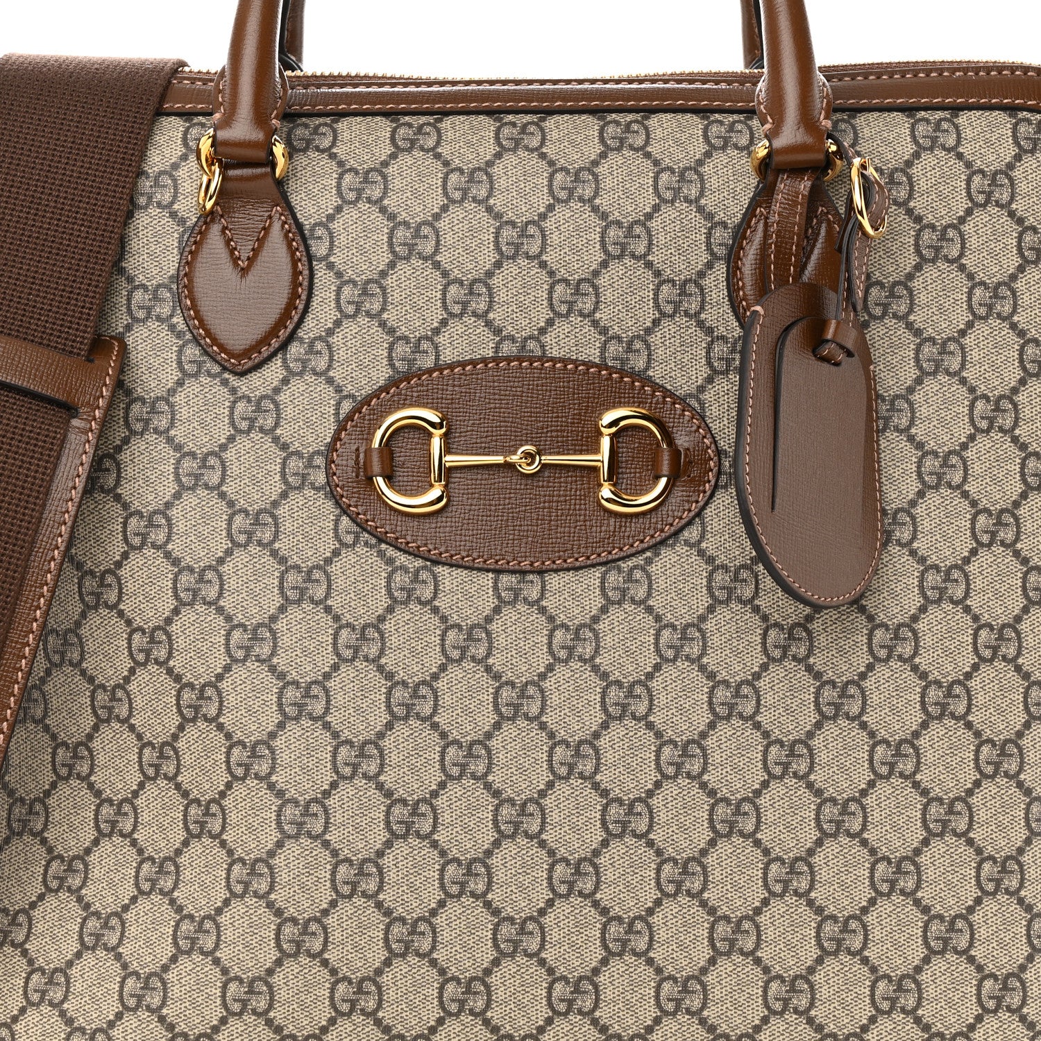 Gucci GG Supreme Monogram Azalea Calfskin Horsebit 1955 Duffle Bag Beige Ebony Brown Sugar 8 of 10