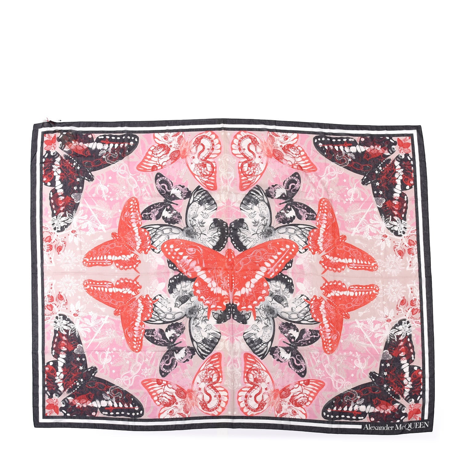 Alexander McQueen Cotton Silk Tattoo Butterfly Pareo Red Black 2 of 4