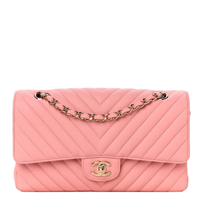 Chanel Caviar Flat Chevron Quilted Medium Double Flap Pink 1 of 12