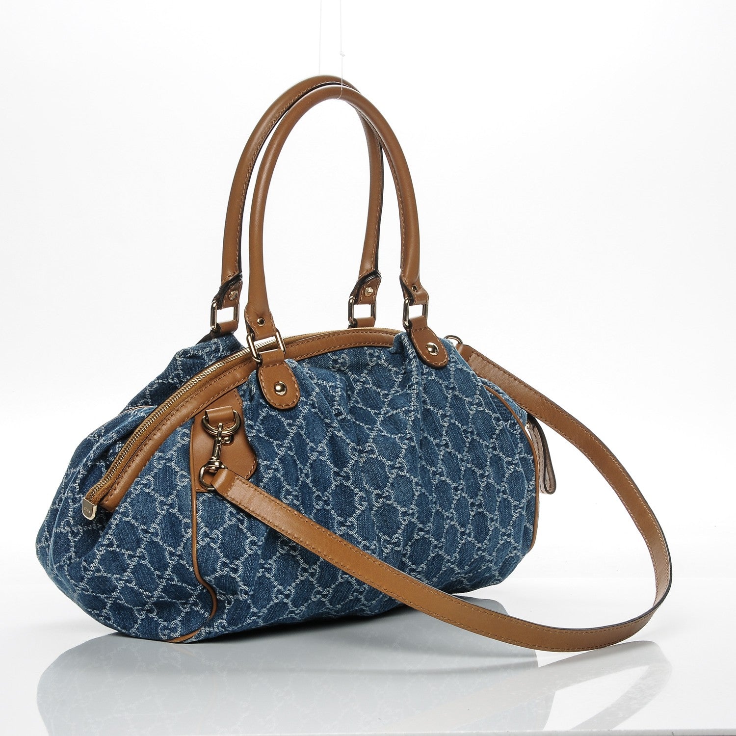 Gucci Denim Monogram Medium Sukey Boston 3 of 11